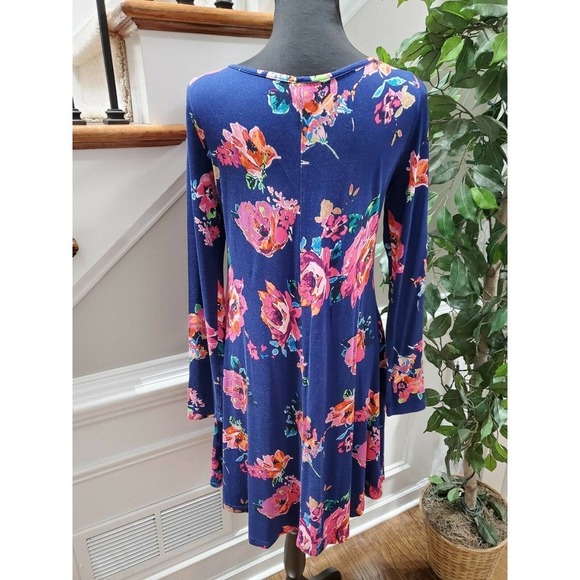 Dearcase Women's Blue Floral Rayon V-Neck Long Sleeve Knee Length Dress Size M - Picture 8 of 12